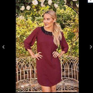 LC Lauren Conrad Embellished Crepe Shift Dress with Peter Pan collar, size L